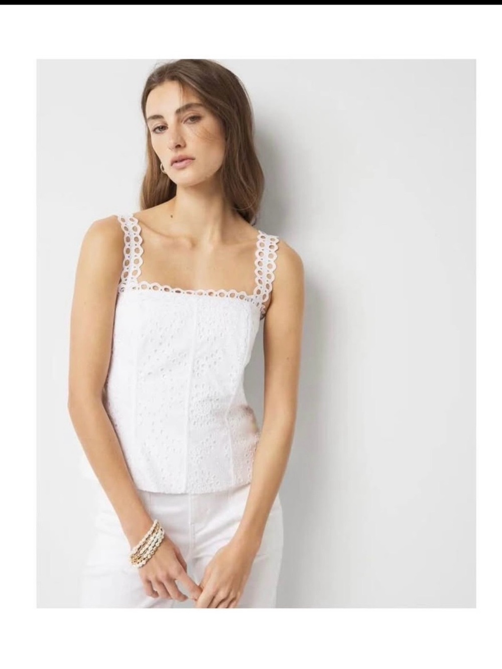 White House Black Market White Cotton  Eyelet Square tank bustier.